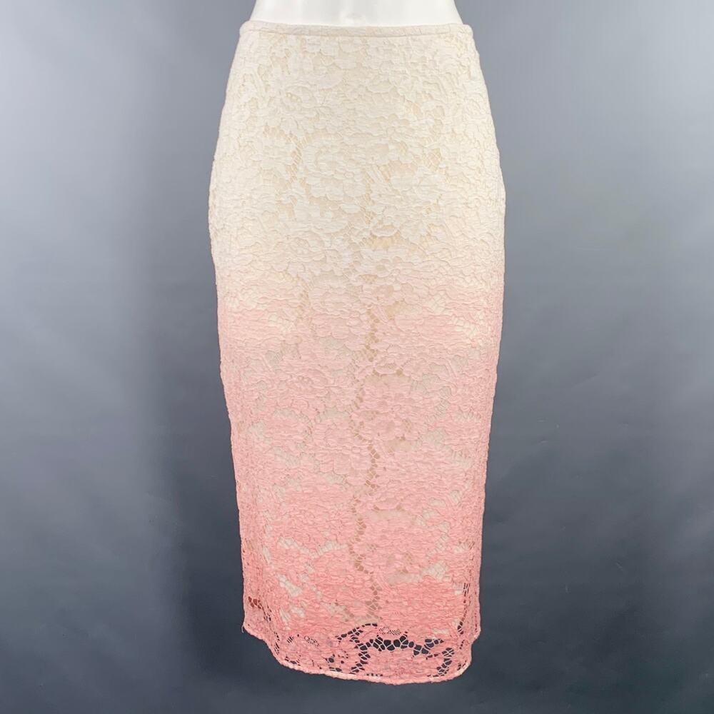 BURBERRY PRORSUM Size 4 Pink White Floral Pencil Guipure Lace Ombré Skirt